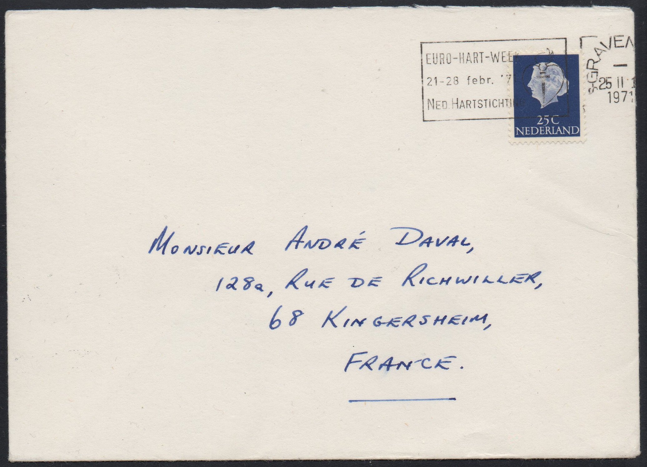 Croydon Gatwick Strike Post Stamps 1971 15p Concorde SECOND ISSUE (rouletted) on cover, sent to Kingersheim, France - Back